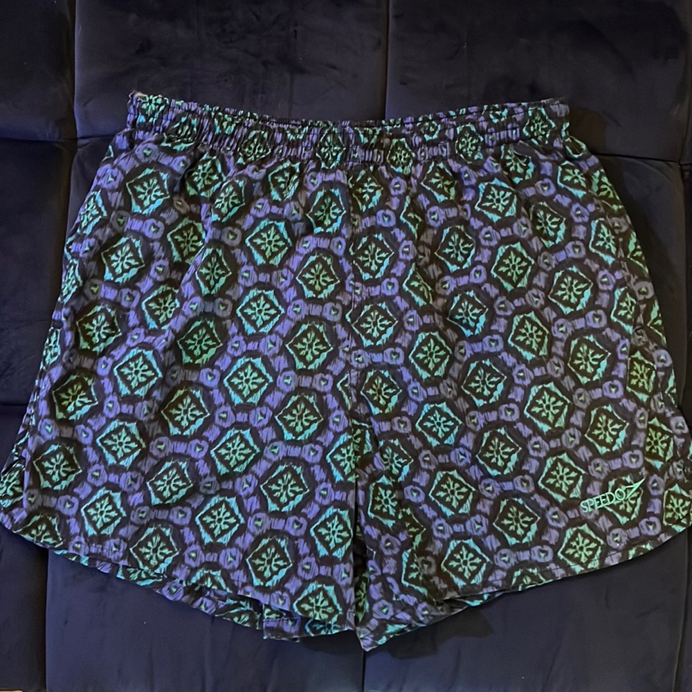 Vintage Speedo men’s swim trunks size large blue/green/black pattern